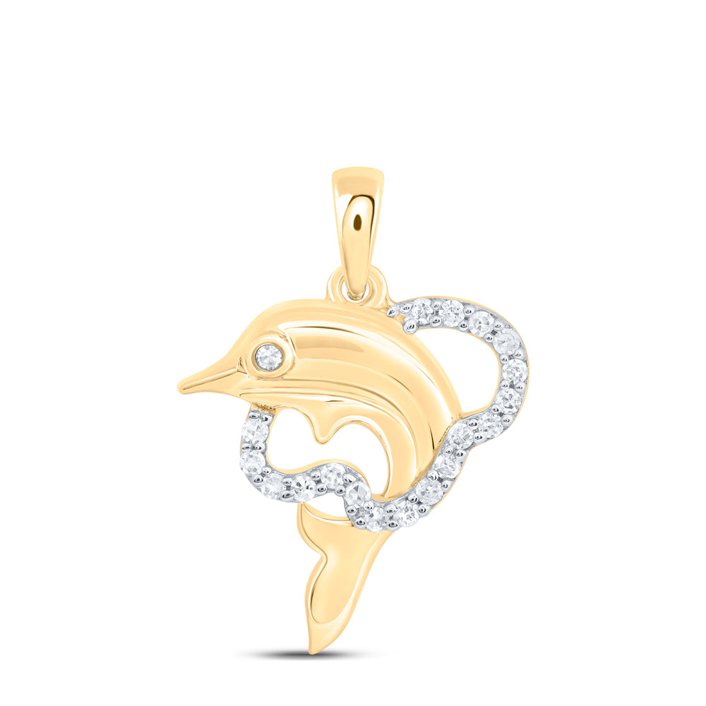 10K Yellow Gold 1/10Ctw Natural Diamond Gift Dolphin Pendant