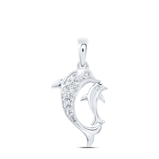 10kt White Gold 1/12 Cttw Natural Diamond Dolphin Pendant