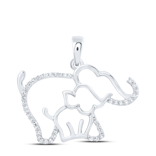 10kt White Gold 1/8 Cttw Natural Diamond Elephant Pendant