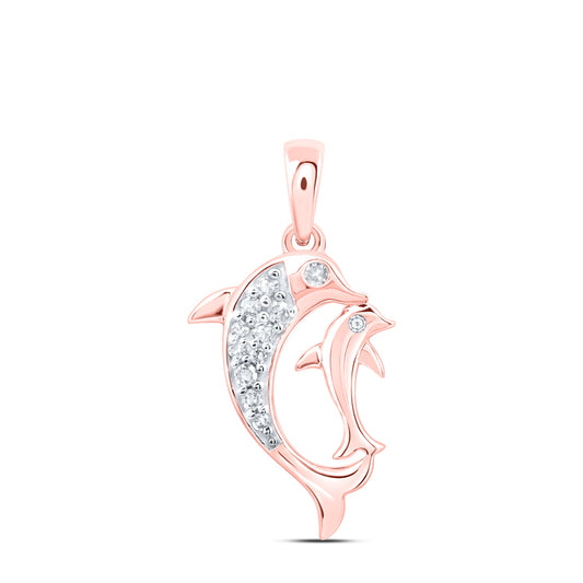 10kt Rose Gold 1/12 Cttw Natural Diamond Dolphin Pendant