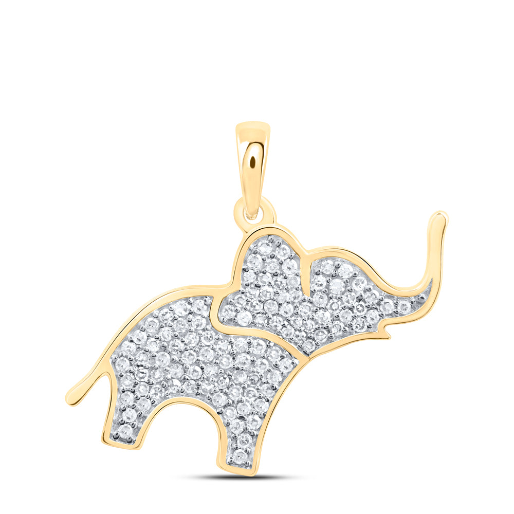 10kt Yellow Gold 1/3 Cttw Natural Diamond Elephant Pendant