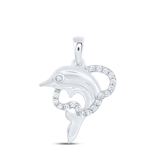 10kt White Gold 1/10 Cttw Natural Diamond Dolphin Pendant