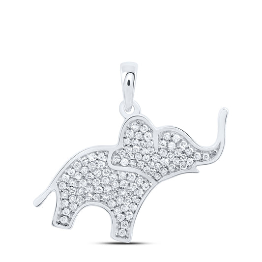 10kt White Gold 1/3 Cttw Natural Diamond Elephant Pendant