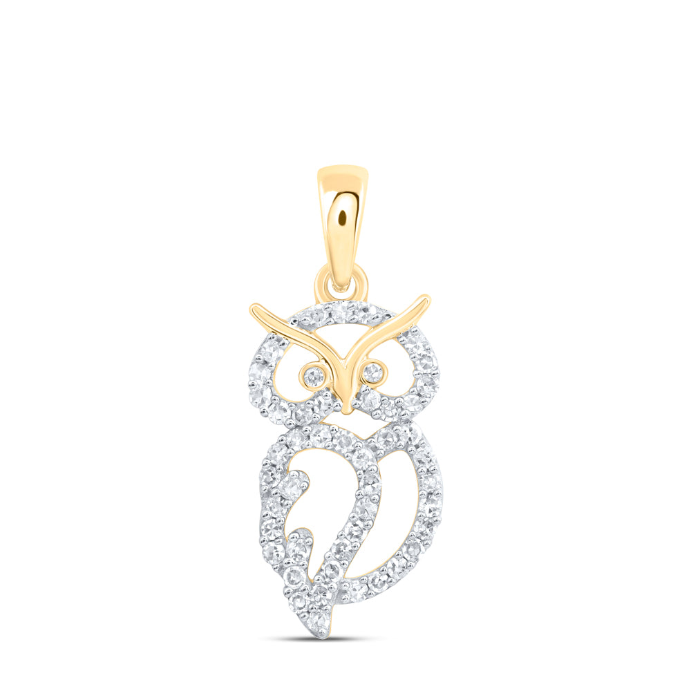 10kt Yellow Gold 1/5 Cttw Natural Diamond Owl Pendant