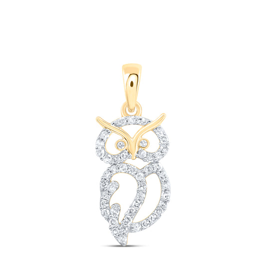 10kt Yellow Gold 1/5 Cttw Natural Diamond Owl Pendant