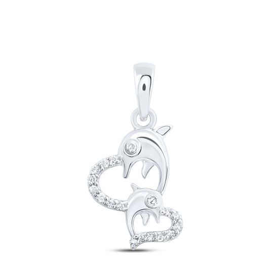 10kt White Gold 1/10 Cttw Natural Diamond Dolphin Heart Pendant