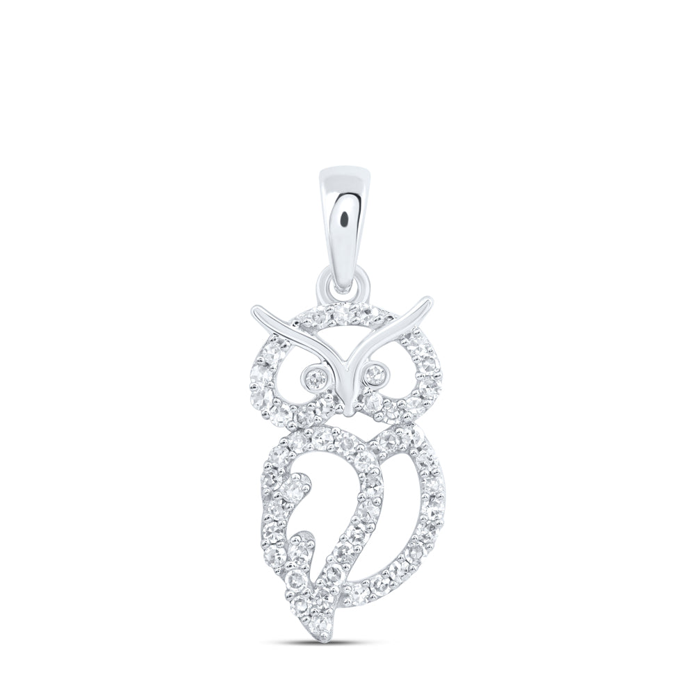 10kt White Gold 1/5 Cttw Natural Diamond Owl Pendant