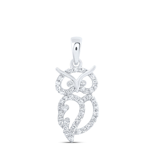 10kt White Gold 1/5 Cttw Natural Diamond Owl Pendant