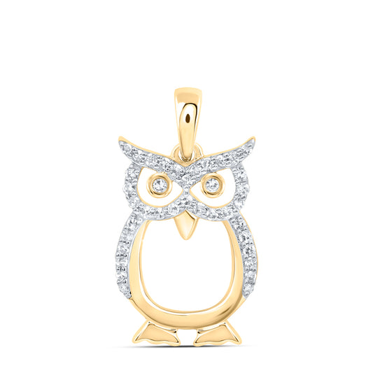 10kt Yellow Gold 1/6 Cttw Natural Diamond Owl Pendant