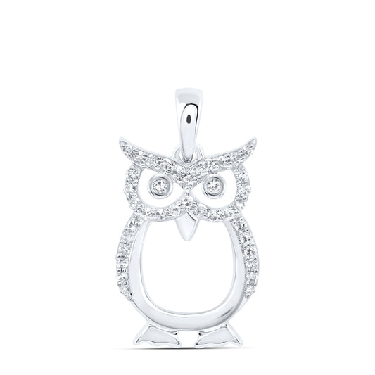 10kt White Gold 1/6 Cttw Natural Diamond Owl Pendant