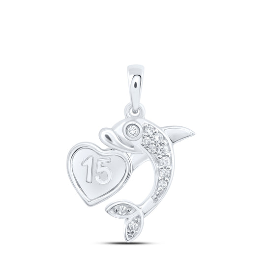 10kt White Gold 1/20 Cttw Natural Diamond Heart Dolphin Pendant
