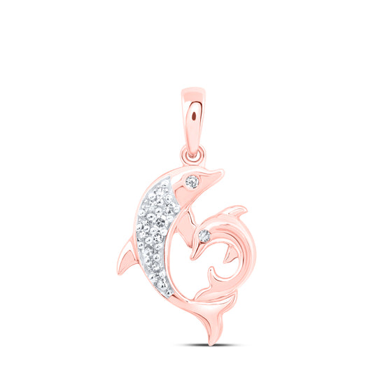 10kt Rose Gold 1/12 Cttw Natural Diamond Dolphin Pendant