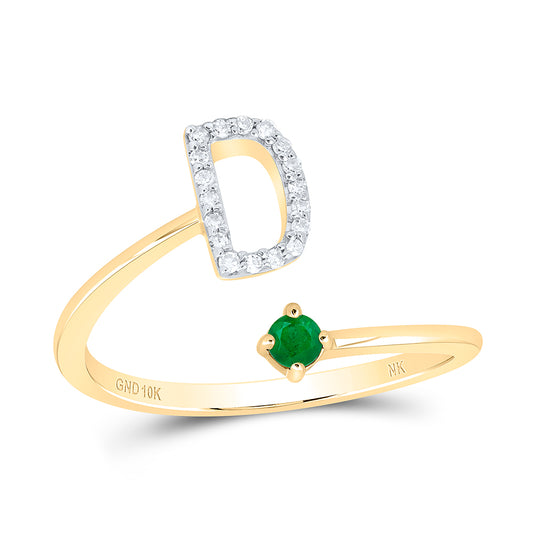 10kt Yellow Gold Natural Diamond 2.5mm Round em Natural Gem Initial Ladies Wedding Engagement Anniversary Ring