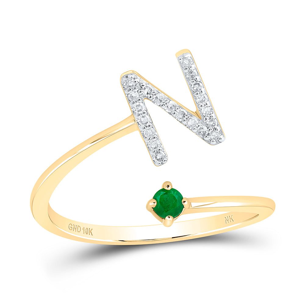 10kt Yellow Gold Natural Diamond 2.5mm Round em Natural Gem Initial Ladies Wedding Engagement Anniversary Ring