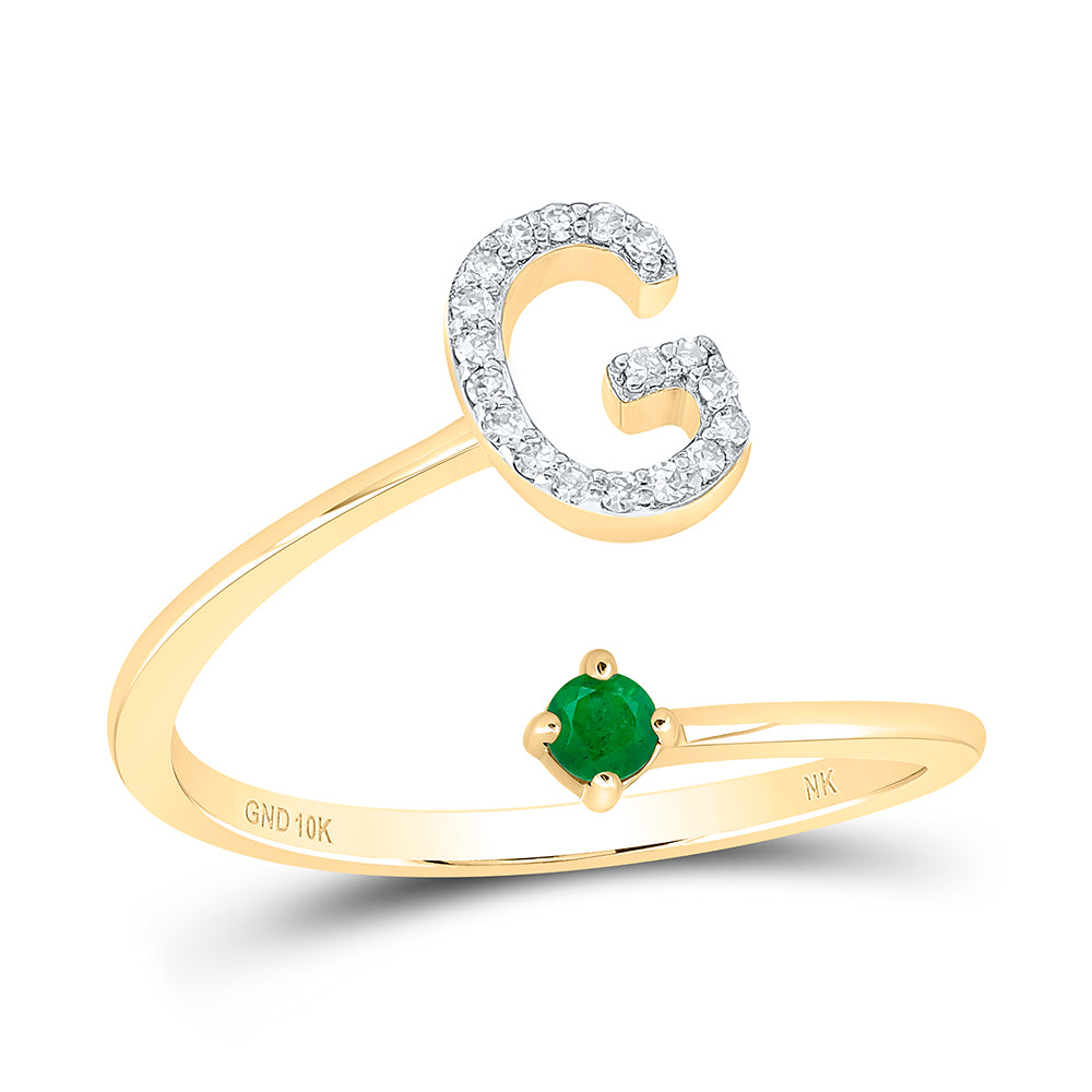 10kt Yellow Gold Natural Diamond 2.5mm Round em Natural Gem Initial Ladies Wedding Engagement Anniversary Ring