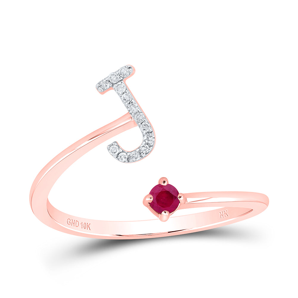10kt Rose Gold Natural Diamond 2.5mm Round Ruby Natural Gem Initial Ladies Wedding Engagement Anniversary Ring