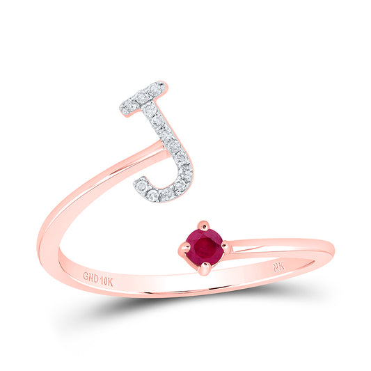 10kt Rose Gold Natural Diamond 2.5mm Round Ruby Natural Gem Initial Ladies Wedding Engagement Anniversary Ring