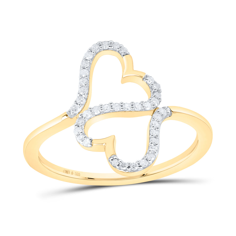 Yellow-tone Sterling 1/8 Cttw Natural Diamond Heart Wedding Engagement Anniversary Ring, Women Size: 5-9