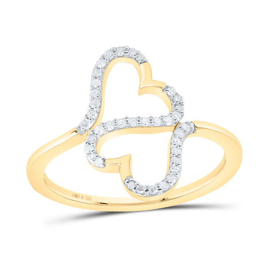 Yellow-tone Sterling 1/8 Cttw Natural Diamond Heart Wedding Engagement Anniversary Ring, Women Size: 5-9