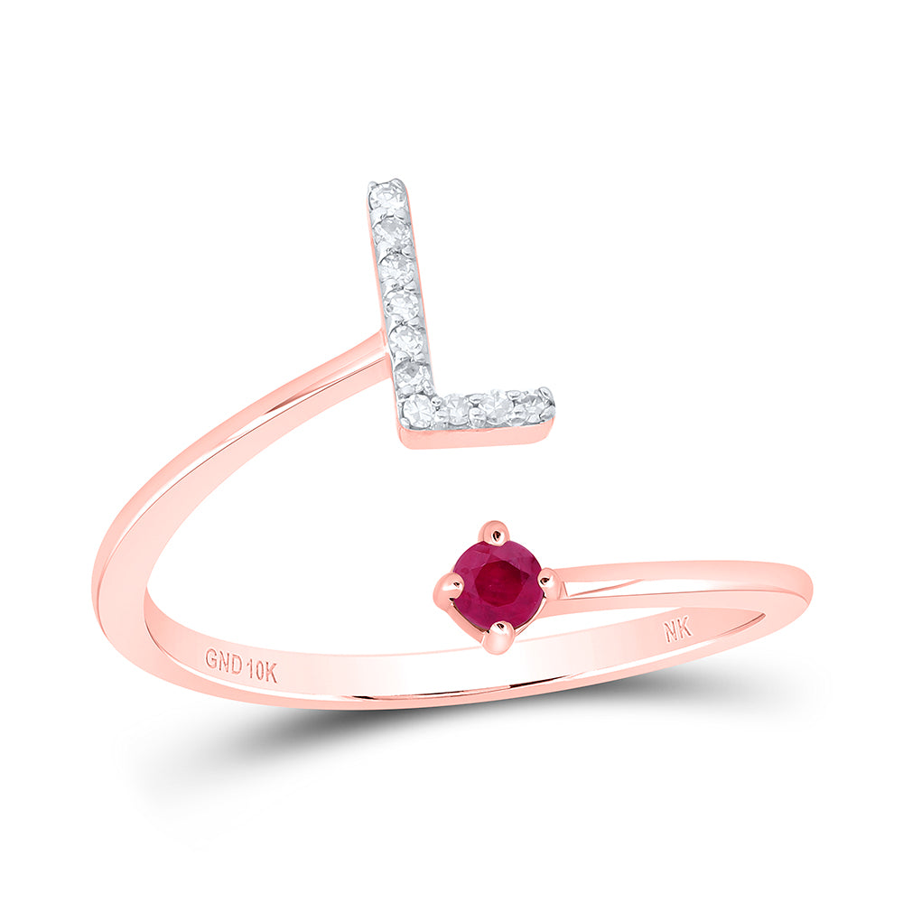10kt Rose Gold Natural Diamond 2.5mm Round Ruby Natural Gem Initial Ladies Wedding Engagement Anniversary Ring