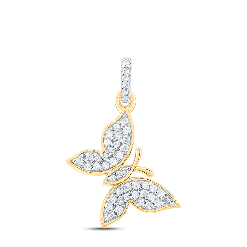 Yellow-tone Sterling 1/5 Cttw Natural Diamond Butterfly Pendant