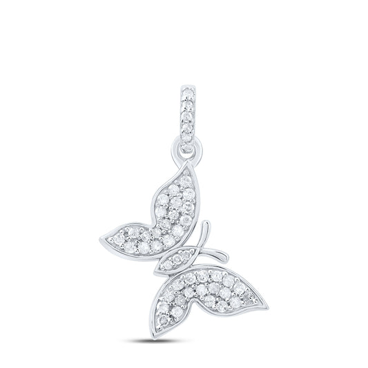 Sterling Silver 1/5 Cttw Natural Diamond Butterfly Pendant