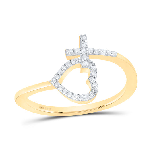Yellow-tone Sterling 1/10 Cttw Natural Diamond Cross Heart Wedding Engagement Anniversary Ring, Women Size: 5-9