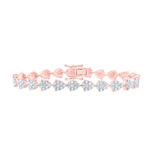 10kt Rose Gold 3 1/2 Cttw Diamond Pear Shape Fashion Bracelet, Length: 7 Inch