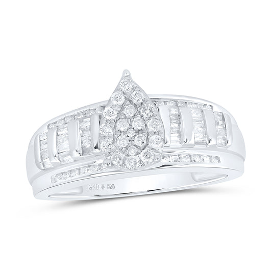 Sterling Silver White-Tone 1/2 Ctw Natural Diamond Pear Shape Fashion Ring, Womens Size: 5-9