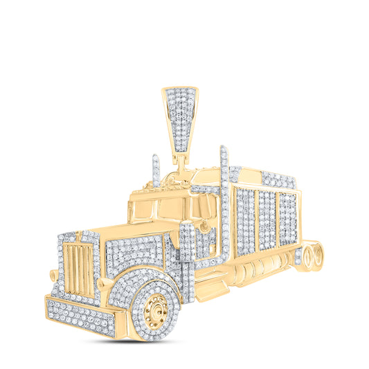 10kt Yellow Gold 1 3/4 Cttw Natural Diamond Truck Mens Charm