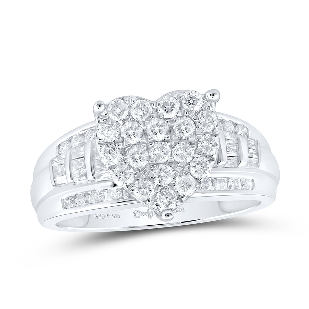 Sterling Silver 1 Cttw Diamond Fashion Heart Wedding Engagement Anniversary Ring, Women Size: 5-9