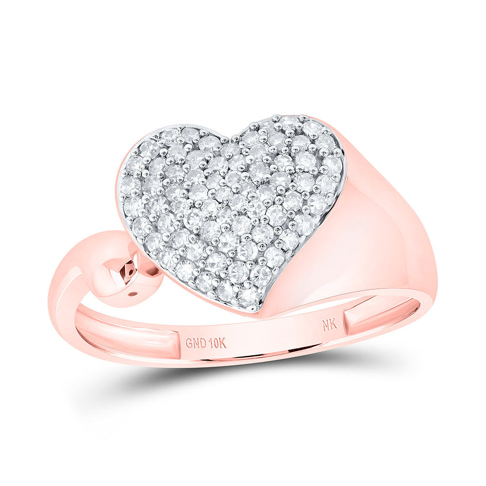 10kt Rose Gold 1/3 Cttw Diamond Heart Wedding Engagement Anniversary Ring, Women Size: 5-9