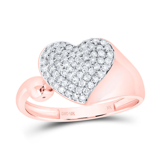 10kt Rose Gold 1/3 Cttw Diamond Heart Wedding Engagement Anniversary Ring, Women Size: 5-9