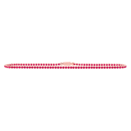 10kt Rose Gold 1 3/4 Cttw Natural Diamond Round Ruby Natural Gem Tennis Bracelet, Length: 7 Inch