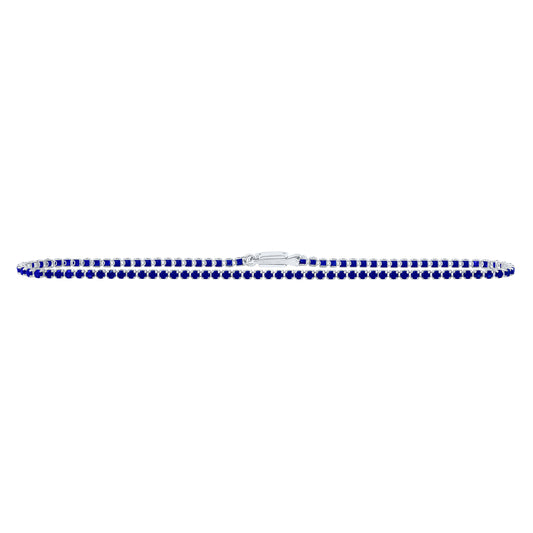 10kt White Gold 1 5/8 Cttw Natural Diamond Round Blue Sapphire Natural Gem Tennis Bracelet, Length: 7 Inch