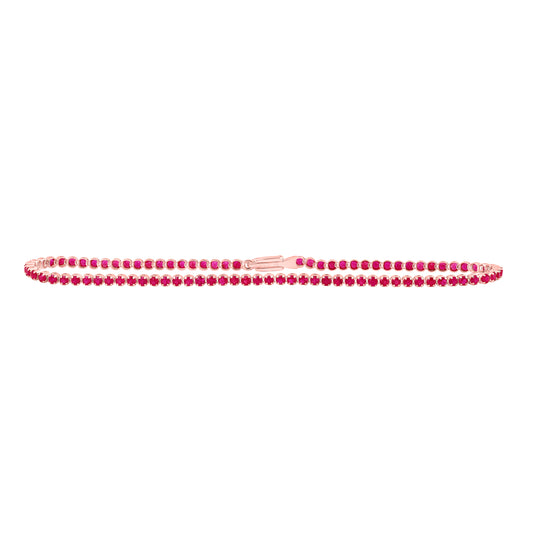 14kt Rose Gold 2 Cttw Natural Diamond Round Ruby Natural Gem Tennis Bracelet, Length: 7 Inch