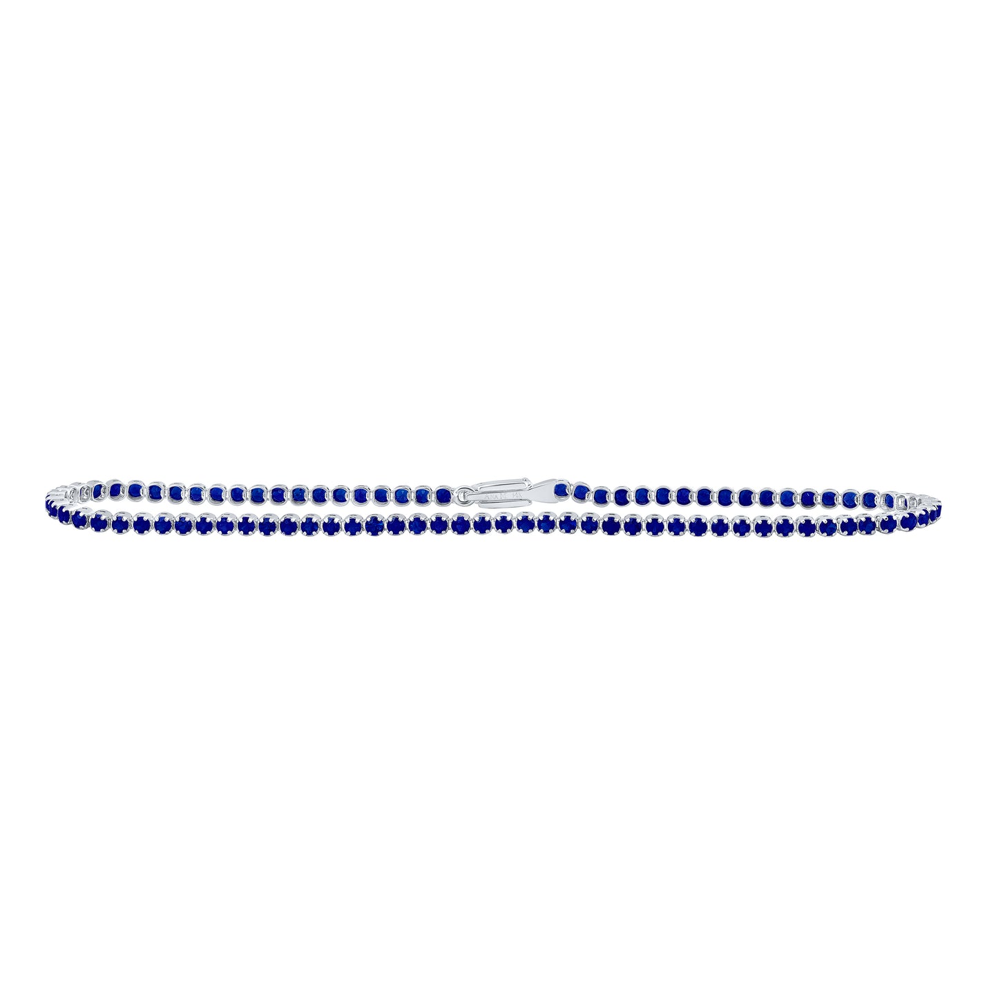 14kt White Gold 2 Cttw Natural Diamond Round Blue Sapphire Natural Gem Tennis Bracelet, Length: 7 Inch