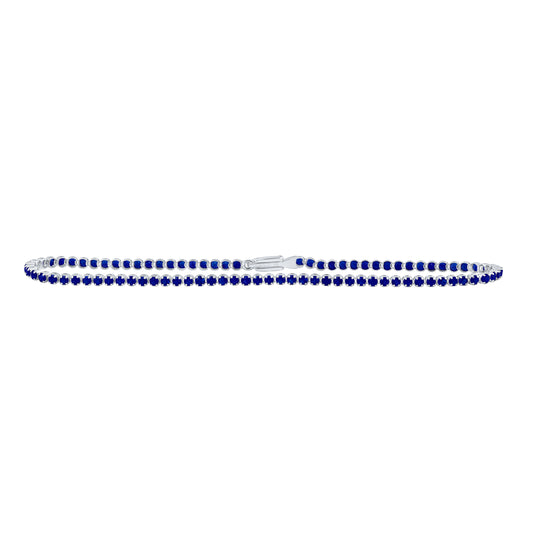14kt White Gold 2 Cttw Natural Diamond Round Blue Sapphire Natural Gem Tennis Bracelet, Length: 7 Inch