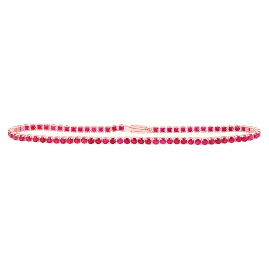 14K Rose Gold 3 5/8Ctw Natural Diamond Round Ruby Natural Gem Tennis Bracelet (7 Inch)