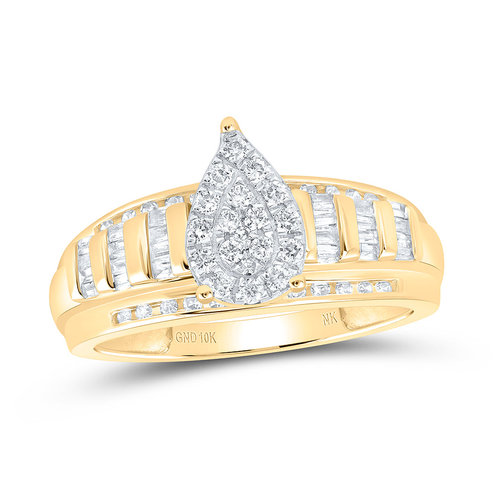 10kt Yellow Gold 1/2 Cttw Natural Diamond Pear Bridal Wedding Engagement Anniversary Ring, Women Size: 5-9