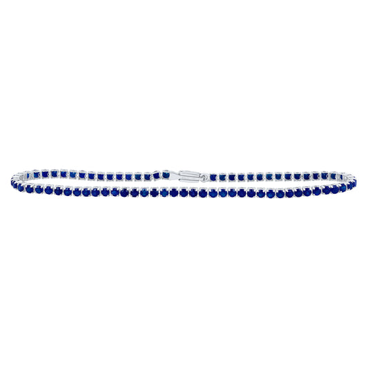 14kt White Gold 3 5/8 Cttw Natural Diamond Round Blue Sapphire Natural Gem Tennis Bracelet, Length: 7 Inch