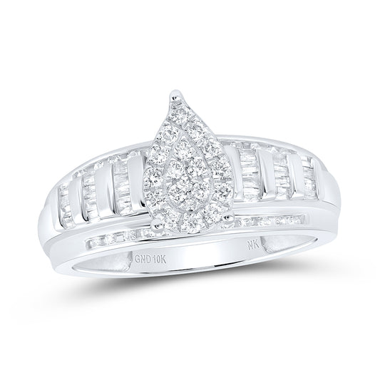 10kt White Gold 1/2 Cttw Natural Diamond Pear Bridal Wedding Engagement Anniversary Ring, Women Size: 5-9