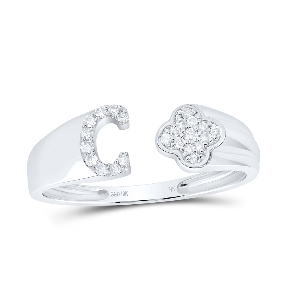 10K White Gold 1/10Ctw Natural Diamond Gift Initial "C" Ladies Ring