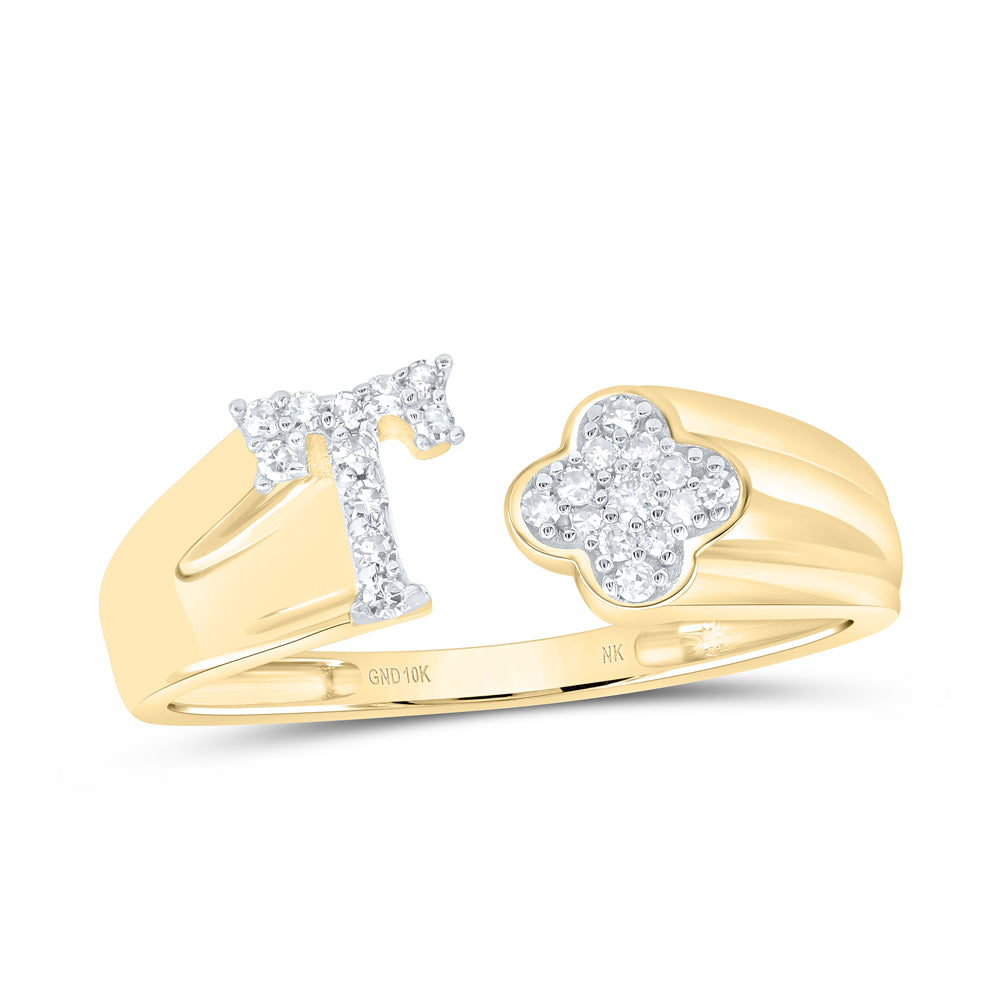 10K Yellow Gold 1/8 Ctw Natural Diamond Gift Initial "T" Ladies Ring, Womens Size: 5-9