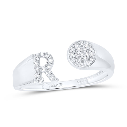 10K White Gold 1/8 Ctw Natural Diamond Gift Initial "R" Round Ladies Ring, Womens Size: 5-9