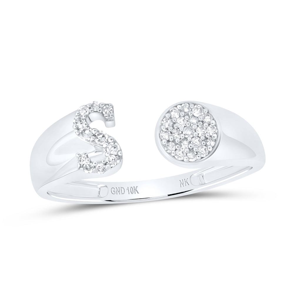 10K White Gold 1/8Ctw Natural Diamond Gift Initial "S" Round Ladies Ring