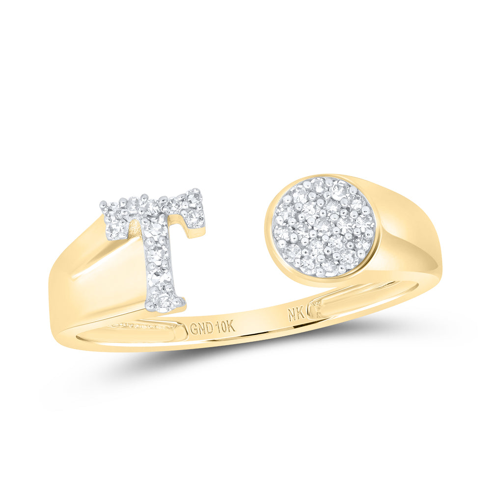 10kt Yellow Or White Gold Natural Diamond Initial Round Ladies Wedding Engagement Anniversary Ring