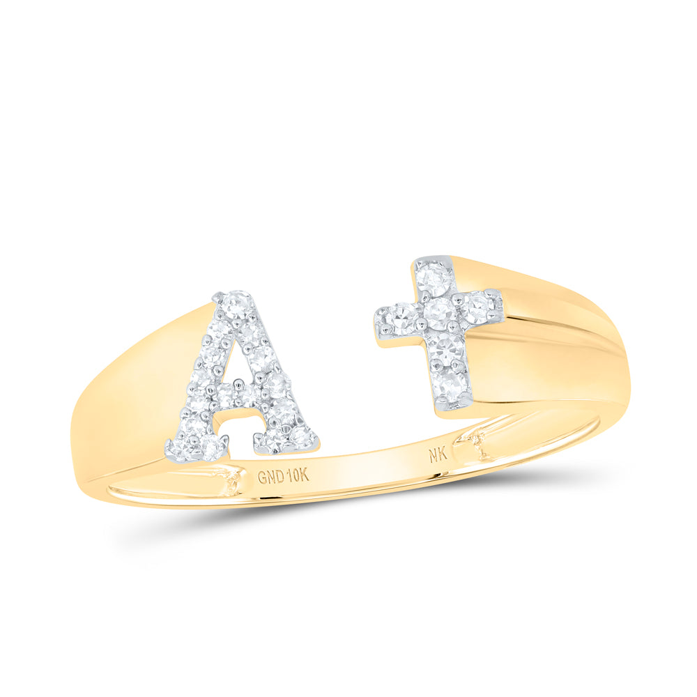 10kt Yellow Or White Gold Natural Diamond Initial Ladies Cross Wedding Engagement Anniversary Ring