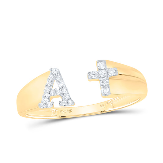 10kt Yellow Or White Gold Natural Diamond Initial Ladies Cross Wedding Engagement Anniversary Ring