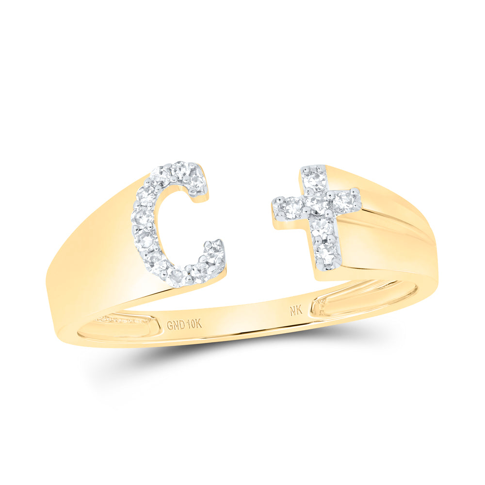 10kt Yellow Or White Gold Natural Diamond Initial Ladies Cross Wedding Engagement Anniversary Ring